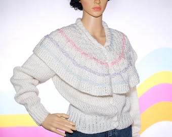 Suéter tipo cárdigan con chal en tonos pastel vintage de los años 80