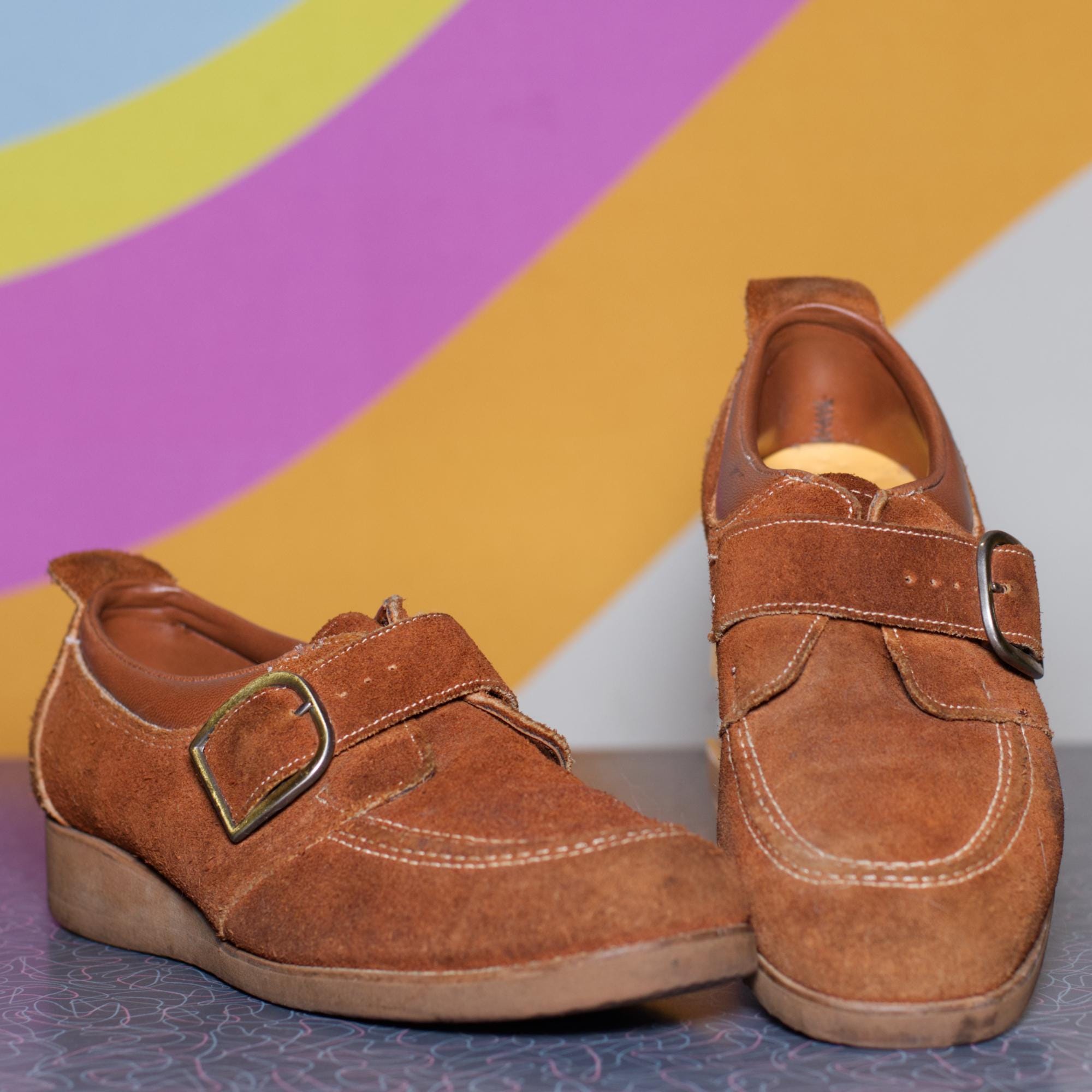 Vintage 1970s Brown Suede Monk Strap Loafers | Size 6 Women 