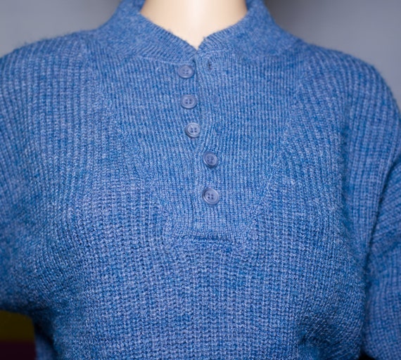 Vintage 1980s L.L. Bean Blue Henley Sweater | Med… - image 3
