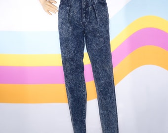 Vintage 1980s Whipp Acid Washed Fold-Over Waist Jeans | XS Small | i-14