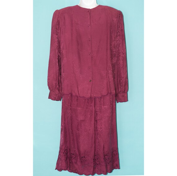 Vintage 1980s Silk Skirt and Blouse Set | Large | 6 - Gem