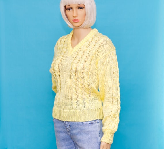 Vintage 1970s NOS Yellow V-Neck Sweater w/Tag | S… - image 1