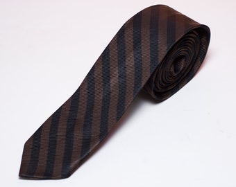 Vintage 1960s Black and Brown Striped Skinny Necktie