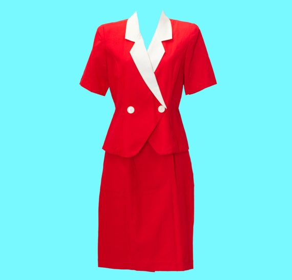 Vintage 1980s Suit - 1940s Style | 80s Red Skirt S