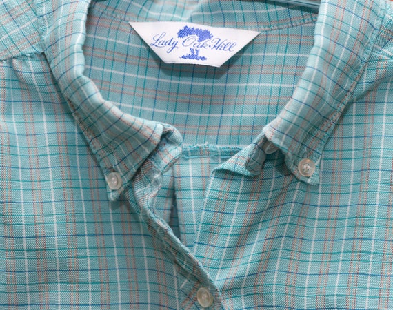 Vintage 1980s Aqua Plaid Button-Up Shirt | Medium… - image 4