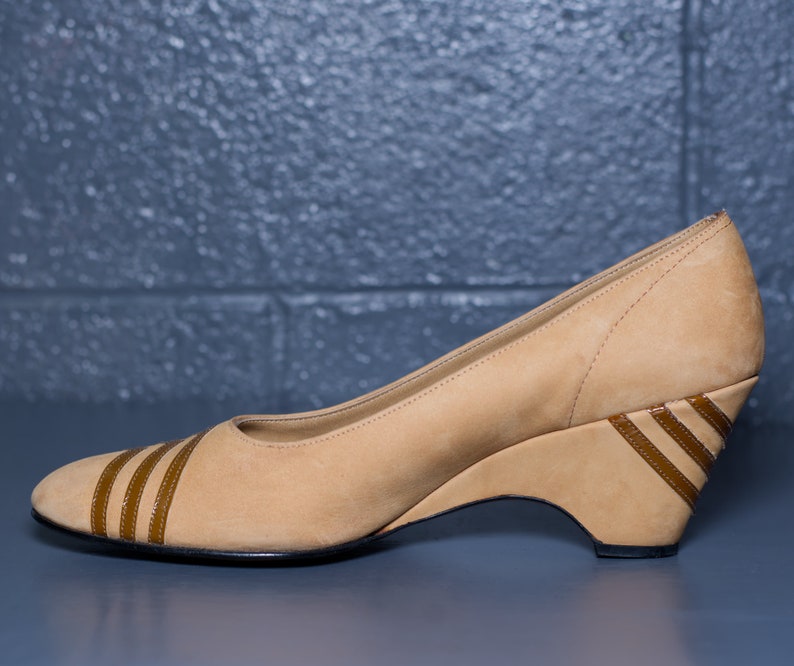 Vintage 1970s Tan Brown Chevron Magdesians Shoes Size 7 image 3