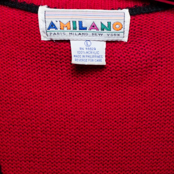 Vintage 1980s Red and Black Oversized Cardigan | … - image 5