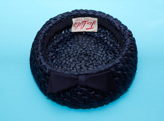 Vintage 1960s Navy Blue Straw Crown Bumper Hat - image 6