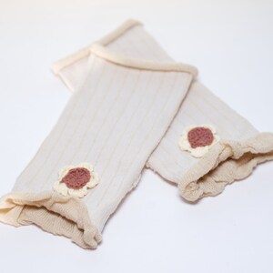 Cream and Brown Ruffled Fingerless Gloves image 3