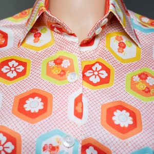 Vintage Orange and Aqua Print Cuffed Button-Up Shirt Medium 3 image 1