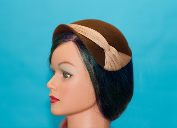 Vintage 1950s Brown Calot Hat Juliet Cap