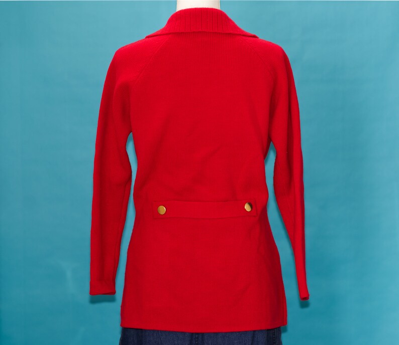 Vintage 1970s Red Sweater Cardigan Blazer Medium image 3