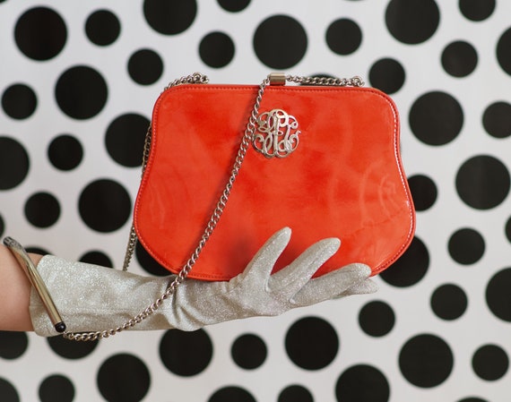 Vintage 1960s Orange Patent Leather Purse Handbag