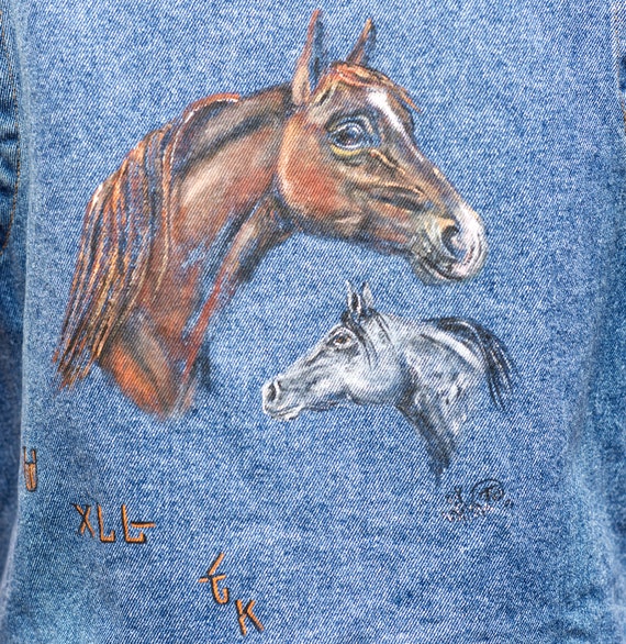 Vintage 1980s Denim Vest Hand Painted Horse | Sma… - image 3