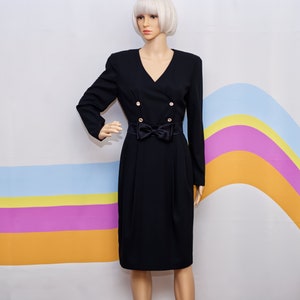 Vintage 1980s Talbots Black Dress with Bow | Kathryn Conover | Small