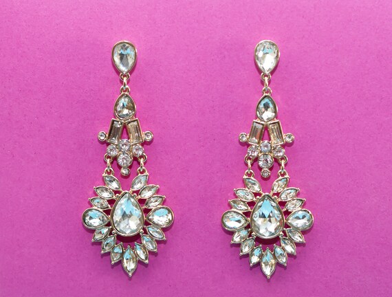 Vintage Large Rhinestone Earrings - image 2