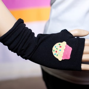 Black Cupcake Arm Warmers / Fingerless Gloves image 2