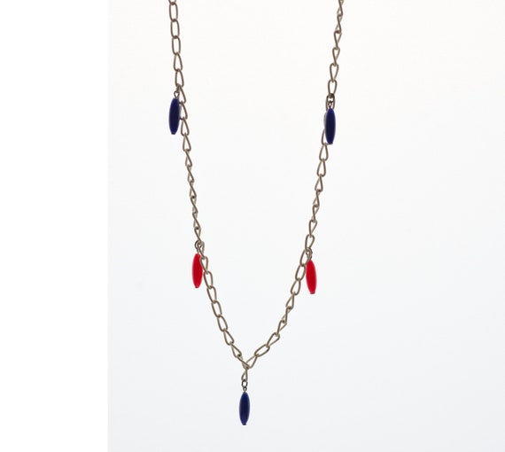 Vintage 60s Mod Necklace | Red White Blue 1960s L… - image 3