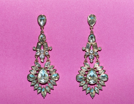 Vintage Large Rhinestone Earrings - image 5