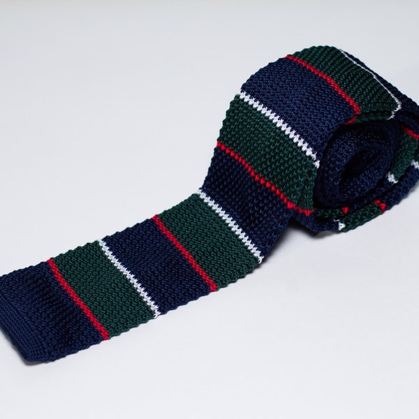 Retro Classic Navy Blue Striped Knit Necktie