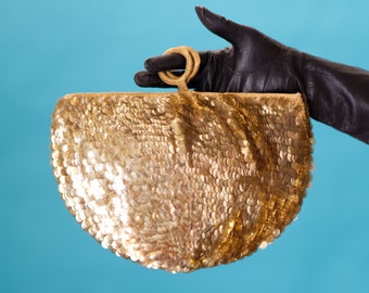 Vintage Bag by Josef Gold Paillette Sequin Handbag | 1940s Ring Handle Opera Purse