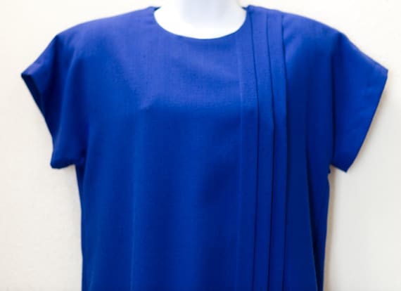 Vintage 1980s Sasson Royal Blue Dress | 80s Pleat… - image 5