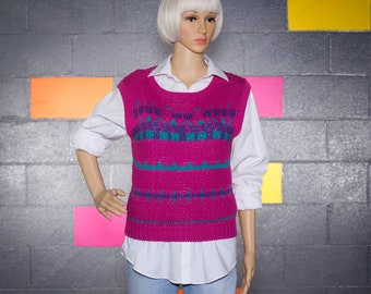 Vintage 1980s Pink and Purple Sweater Vest | Small / Medium