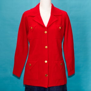 Vintage 1970s Red Sweater Cardigan Blazer Medium image 2