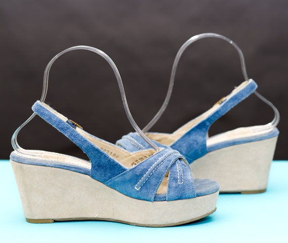 Retro Blue Suede Hush Puppies Platform Sandals | … - image 4