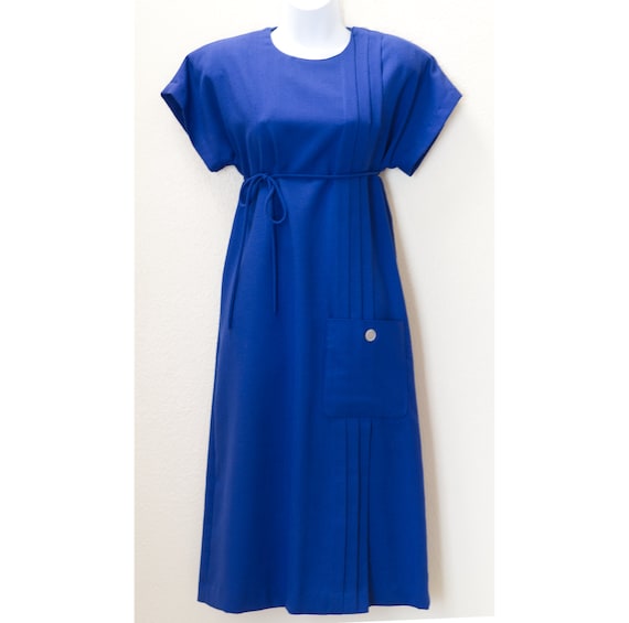 Vintage 1980s Sasson Royal Blue Dress | 80s Pleat… - image 2