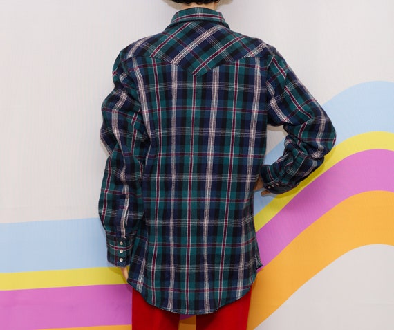 Vintage 1990s Wrangler Plaid Western Flannel | XL… - image 3