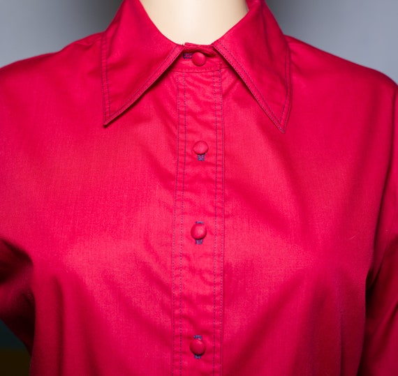 Vintage 1970s Red Button-Up Shirt Dress | Medium … - image 3