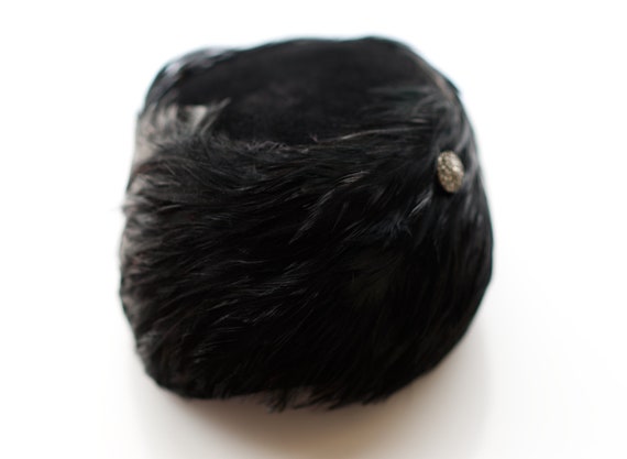 Vintage 1950s Black Feathered Hat | 50s Velour - image 3