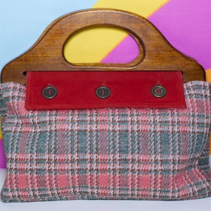 Vintage 1970s Plaid Wood Handle Handbag