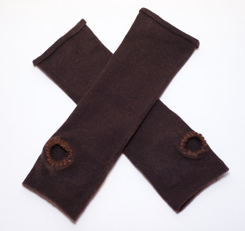 Brown Arm Warmers / Fingerless Gloves image 4