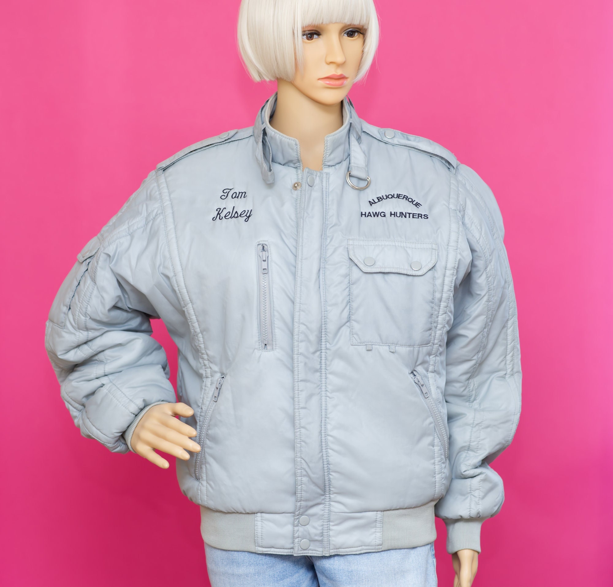 Vintage 1980s Embroidered Gray Bomber Jacket | Medium - Etsy
