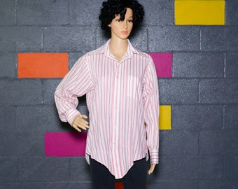 Vintage 1970s White and Red Long Collar Shirt | Medium | 19