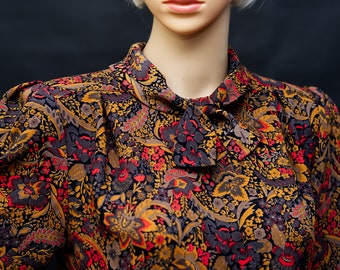 Vintage 1980s Brown Floral Blouse | Small / Medium | 11