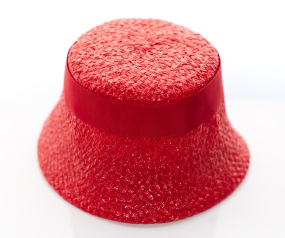 Vintage 1960s Red Straw Bucket Hat - image 4