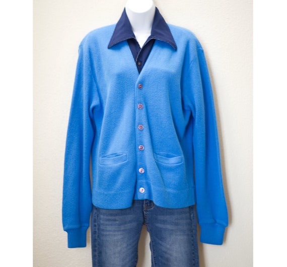 Vintage 1950s Blue Cardigan Sweater | 50s Campus C
