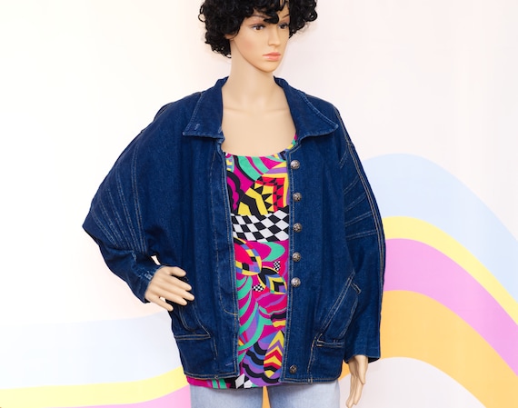 Vintage 1980s Denim Batwing Jacket | Medium | 16 - Etsy