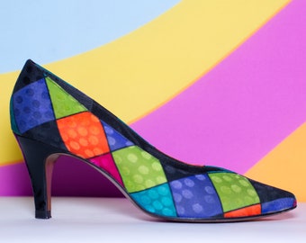 Vintage 1980s Colorful Harlequin Pumps | Size 6.5