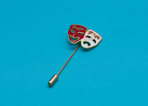Vintage 1980s Comedy Tragedy Masks Stick Pin - image 1