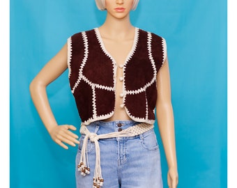 Vintage Boho Suede and Sweater Vest | Medium | 4