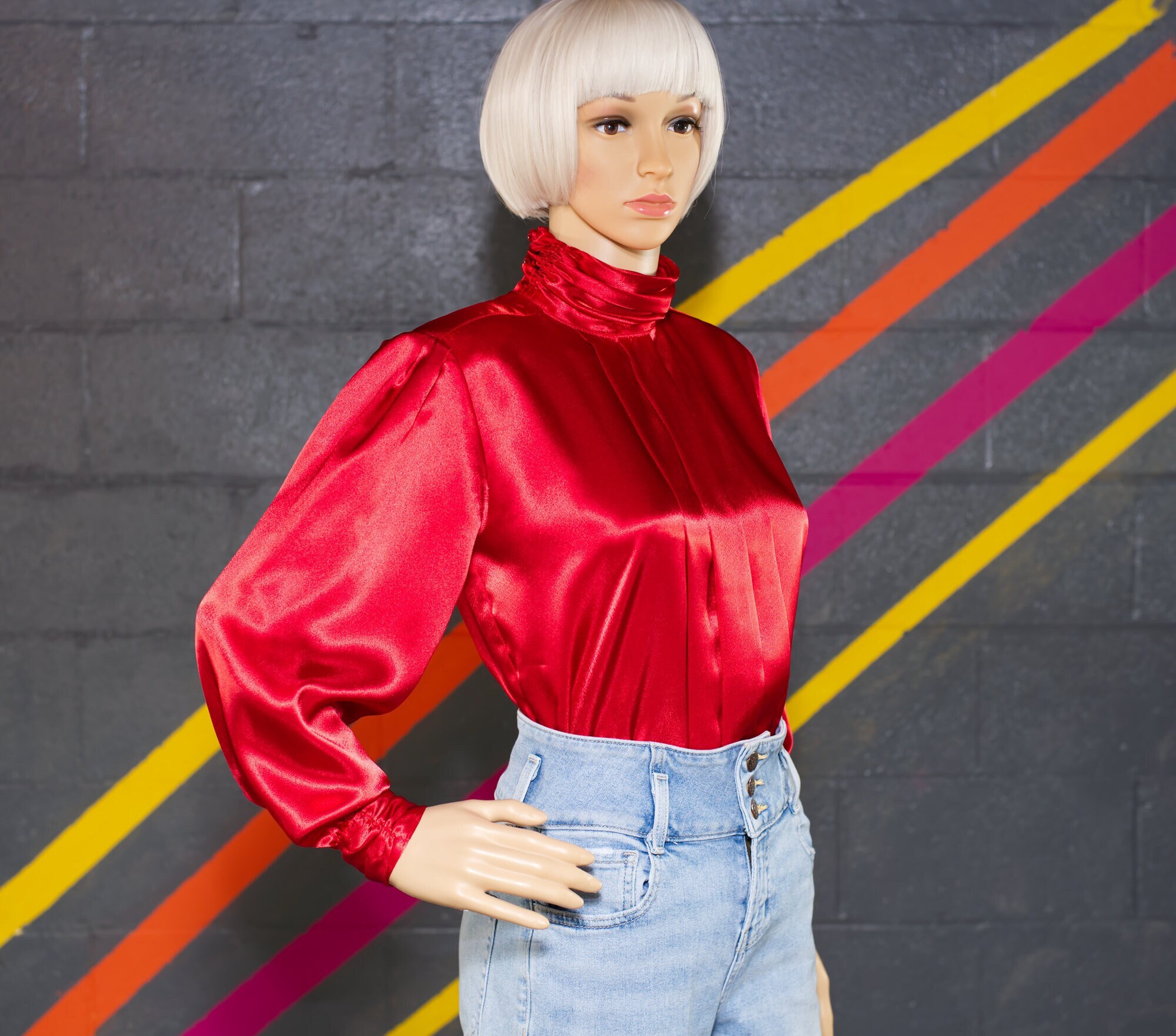 Satin High Neck Blouse Etsy Canada