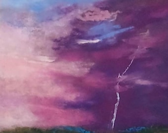 Storm on the Horizon, small, pastel landscape, 5 by 7 inches, matted to fit 8 by 10 inch frame