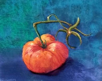 Beefsteak Tomato Pastel Painting: Vibrant Still Life Art, 8x8 Square, Original art