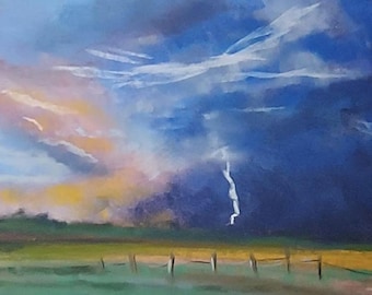 Storm on the Horizon #2, small, pastel landscape, 5 by 7 inches, matted to fit 8 by 10 inch frame