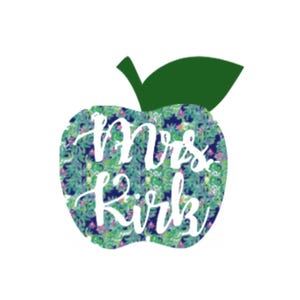 Personalized Teacher Apple Decal, Patterned Vinyl Sticker for Tumbler, Cute Teacher Gift, Custom Educator Name Sticker