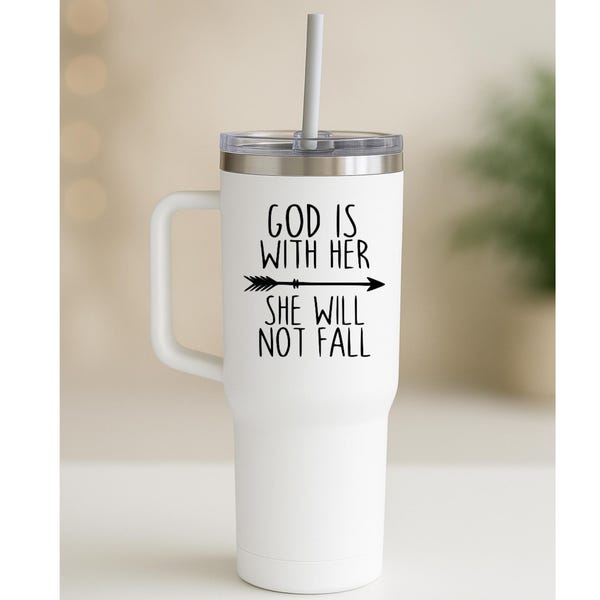 Christian Vinyl Decal, God Is With Her - Inspirational Cup & Laptop Sticker